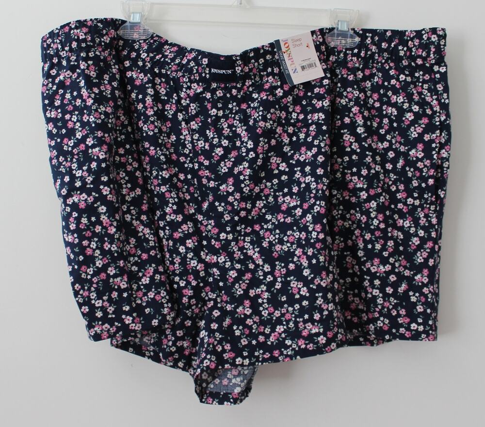 Joyspun Women's Woven Pajama Boxer Shorts Floral Navy Water Size 3X NWT